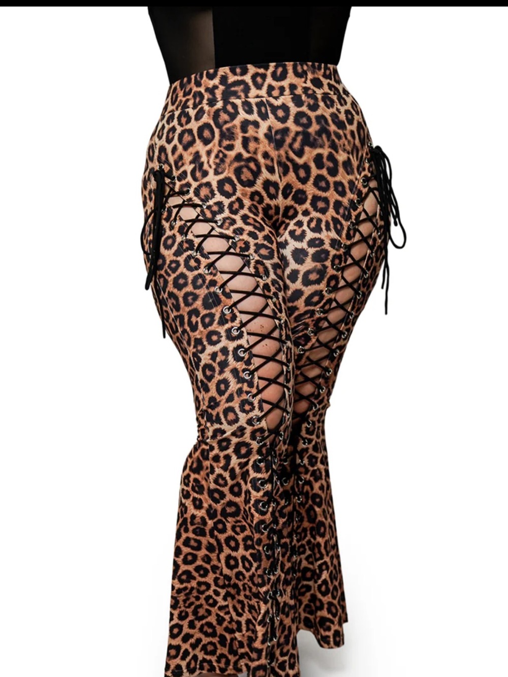 Forest Ink Leopard Lace-Up Flared Pants - Picture 2 of 6